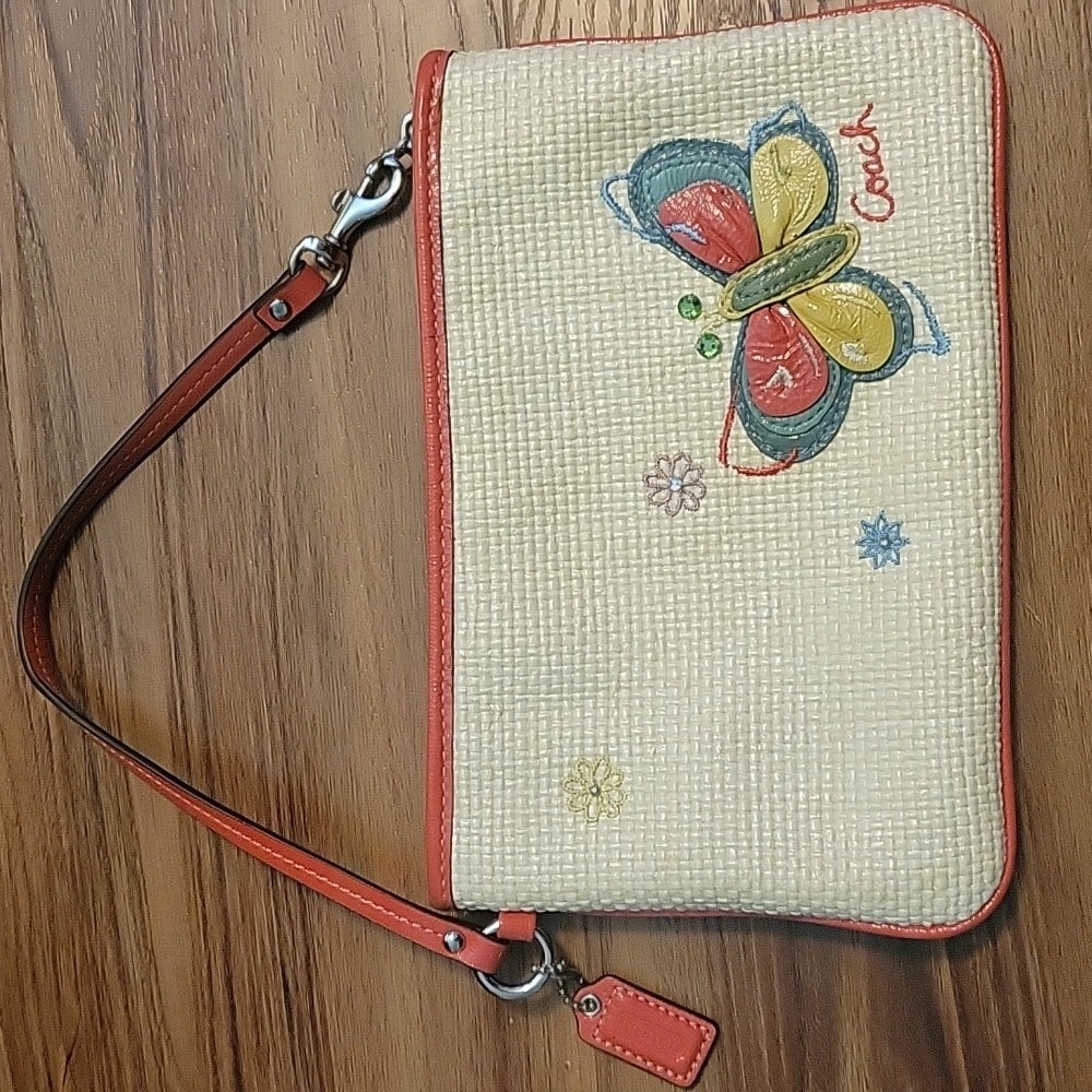 Coach Vintage Straw Butterfly Wristlet